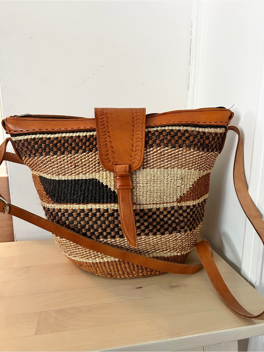 Handmade Sisal Kiondo Woven Bag Boho Texture Neutral Unique Artistic Bucket